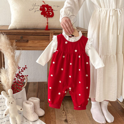 Sping and Winter Arrival Baby Cute Polka Dots Warm Fleece Sleeveless Rompers Vest - DraftFuel Sports