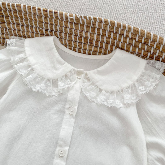 Spring Arrival Baby Girls Long Sleeves Floral Embroidered Lace Trim Collar Onesies Bodysuits - DraftFuel Sports