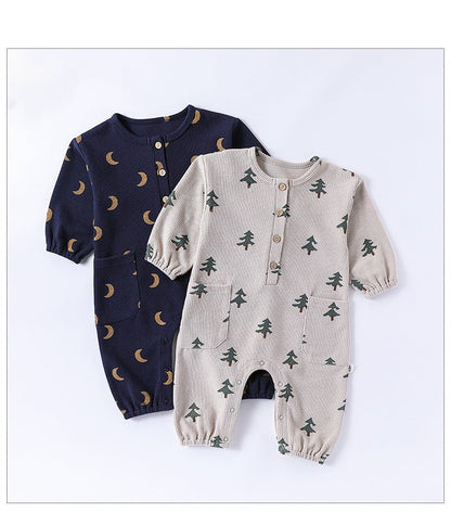 Spring Arrival Baby Unisex Long Sleeves Waffle Grid and Simple Pattern Rompers - DraftFuel Sports