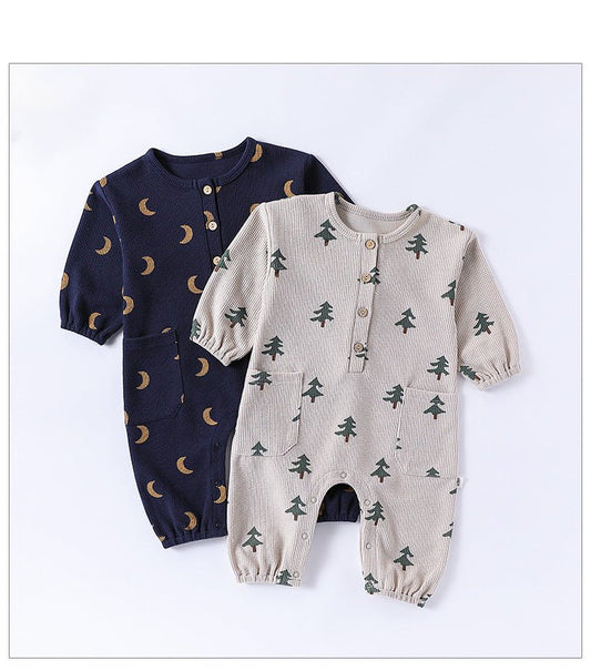 Spring Arrival Baby Unisex Long Sleeves Waffle Grid and Simple Pattern Rompers - DraftFuel Sports