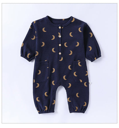Spring Arrival Baby Unisex Long Sleeves Waffle Grid and Simple Pattern Rompers - DraftFuel Sports
