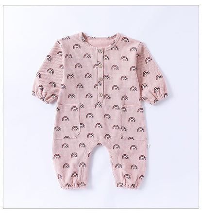 Spring Arrival Baby Unisex Long Sleeves Waffle Grid and Simple Pattern Rompers - DraftFuel Sports