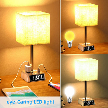 Table Lamp, 4 USB Ports &amp; AC Power Outlets, Alarm Clock - DraftFuel Sports