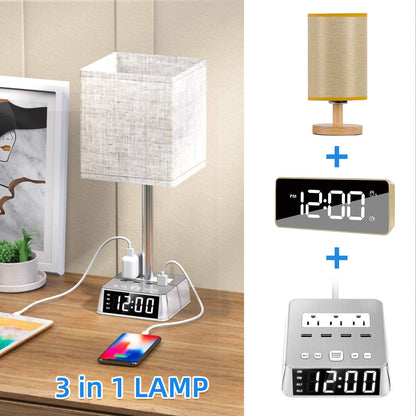Table Lamp, 4 USB Ports &amp; AC Power Outlets, Alarm Clock - DraftFuel Sports