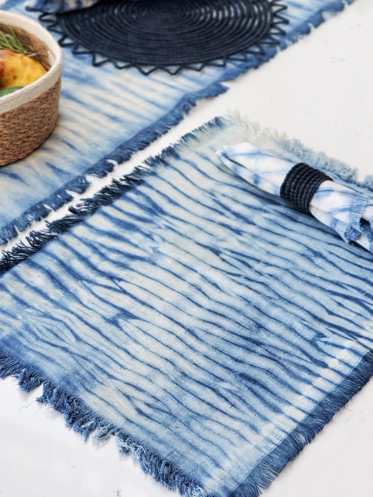 Tie Dye Cotton Placemat - Indigo Blue (Set of 4) - DraftFuel Sports