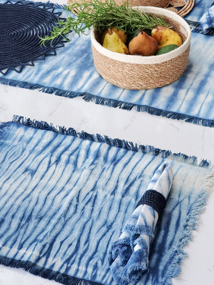 Tie Dye Cotton Placemat - Indigo Blue (Set of 4) - DraftFuel Sports
