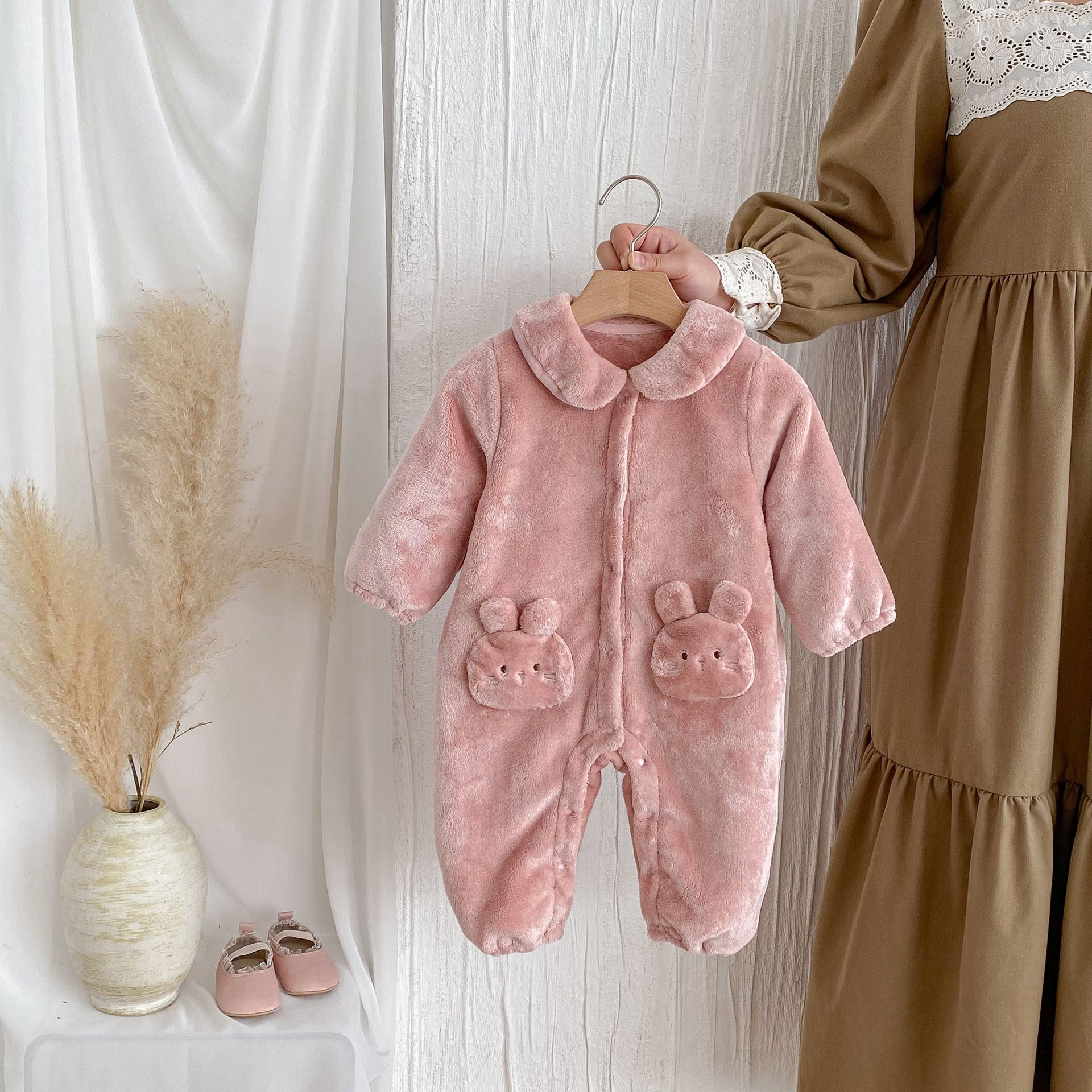 Winter Arrival Baby Girls Cute Rabbits Pattern Warm Double - sided Fleece Rompers - DraftFuel Sports