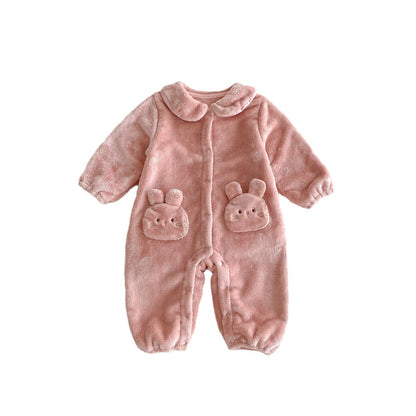 Winter Arrival Baby Girls Cute Rabbits Pattern Warm Double - sided Fleece Rompers - DraftFuel Sports